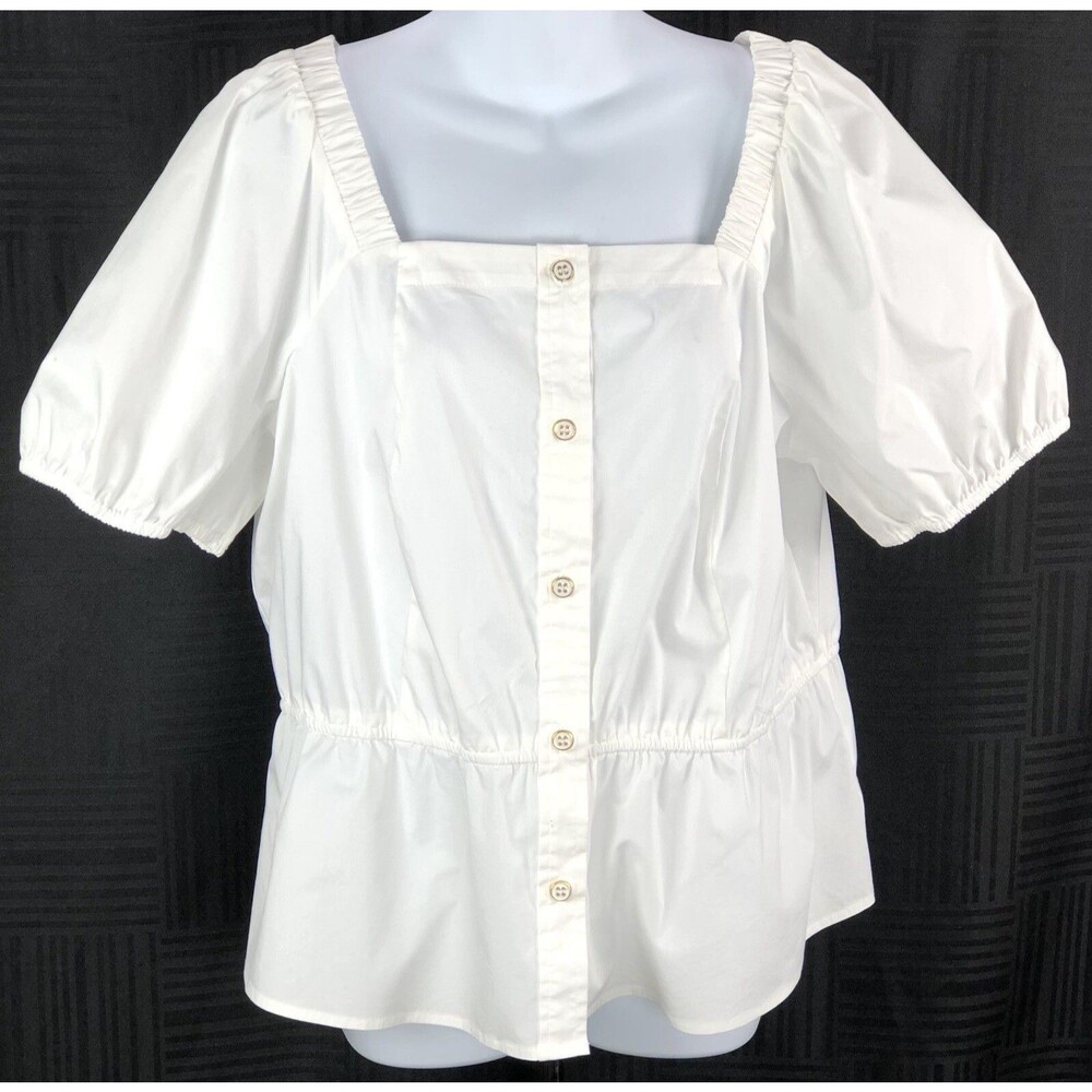 Liz Claiborne Peasant Top PXL Wht Puff Short Sleeve Elastic Square Neck peasant